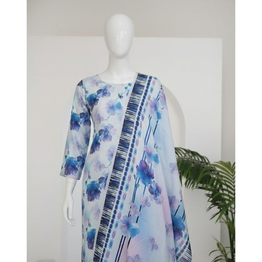 Blue 3 Piece Linen Unstitched Suit for Women | Summer Collection Ladies Dress