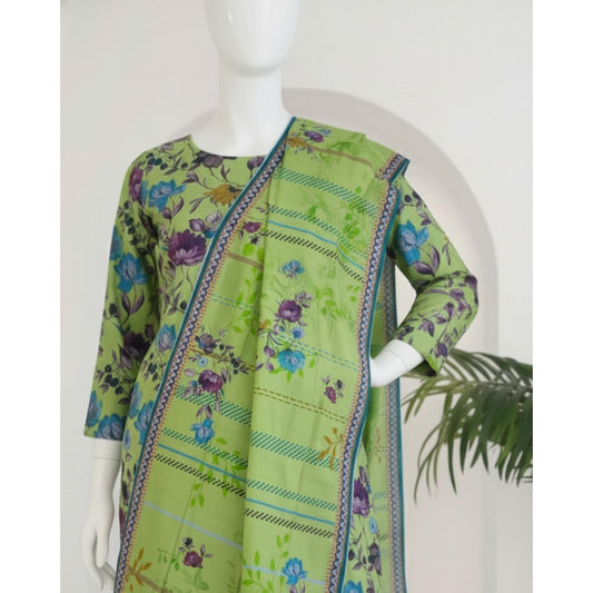 Parrot Green 3 Piece Khaddar Unstitched Suit for Women | Winter Collection Ladies Dress