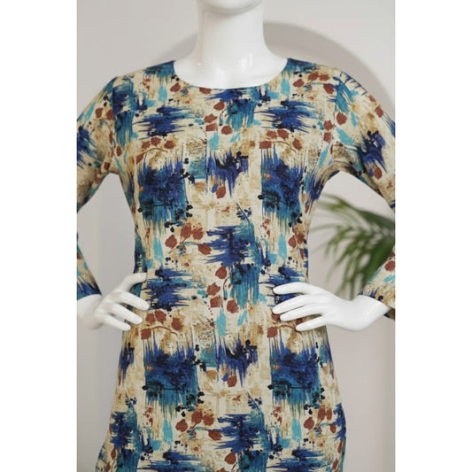 Cream & Light Blue 2 Piece Linen Unstitched Suit for Women | Summer Collection Ladies Dress