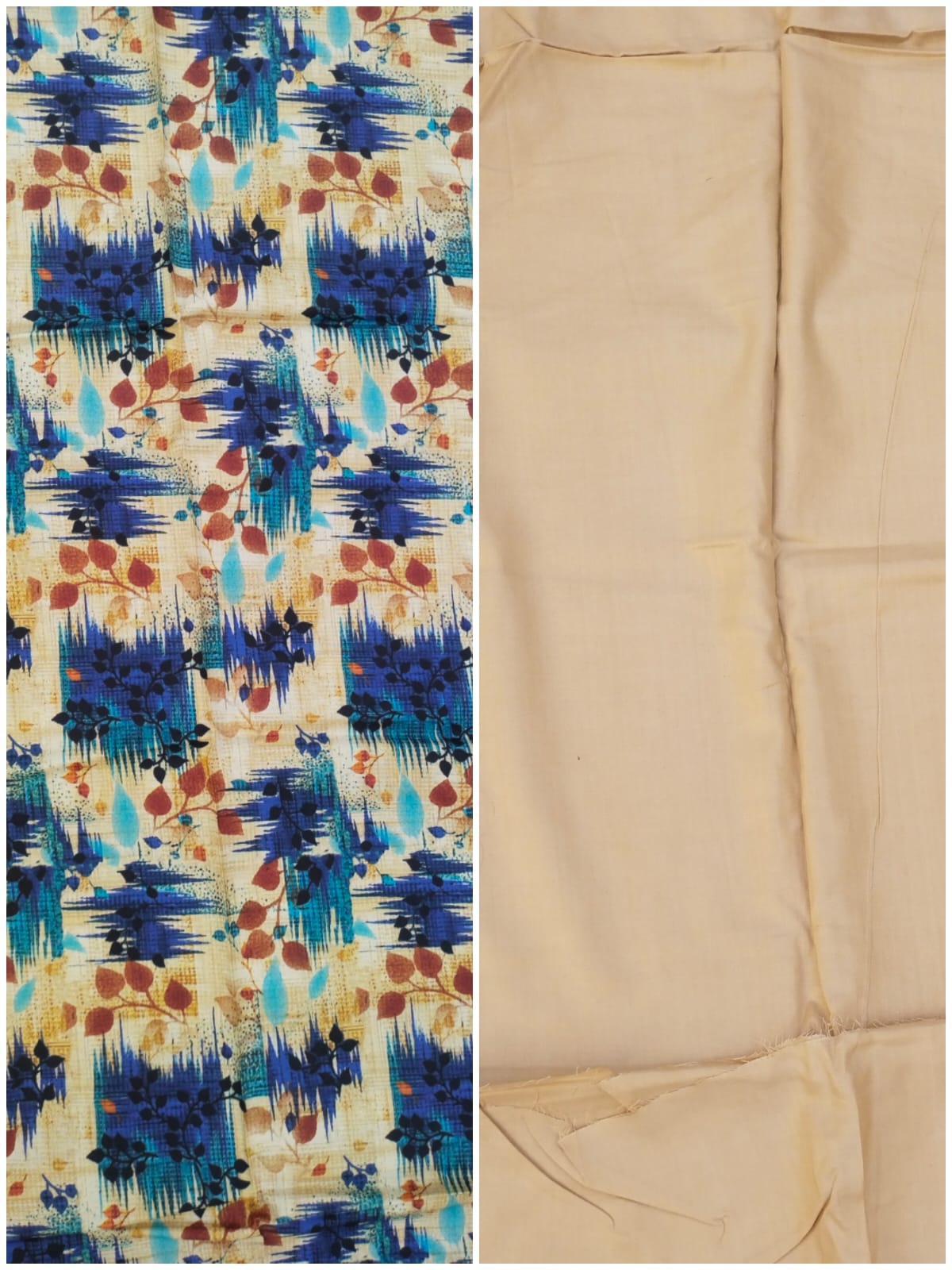 Cream & Light Blue 2 Piece Linen Unstitched Suit for Women | Summer Collection Ladies Dress