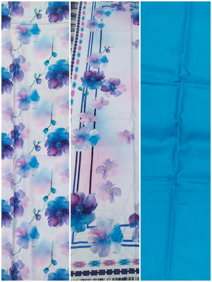 Blue 3 Piece Linen Unstitched Suit for Women | Summer Collection Ladies Dress