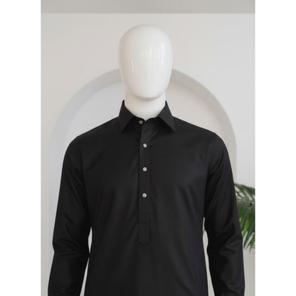 Gents Black Premium Cotton Kurta Pajama Unstitched 4 Season | Men Traditional Wear