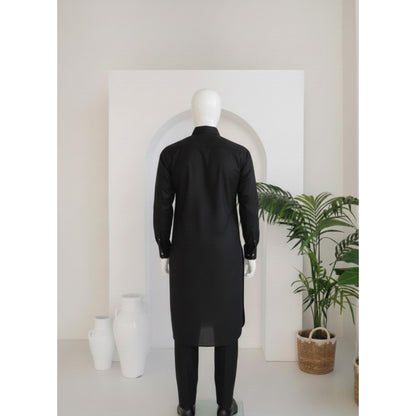 Gents Black Premium Cotton Kurta Pajama Unstitched 4 Season | Men Traditional Wear