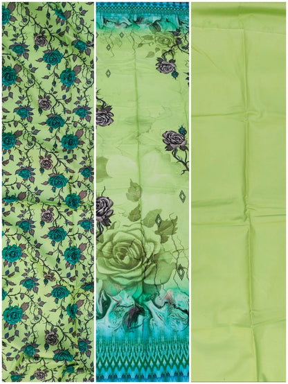 Parrot Green 3 Piece Linen Unstitched Suit for Women | Summer Collection Ladies Dress