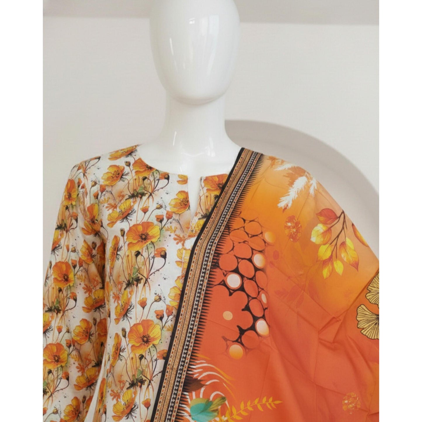 Premium Lawn 3-Pc Unstitched Suit with Digital Printed Dupatta and Dyed Cotton Trouser - Summer Floral Design