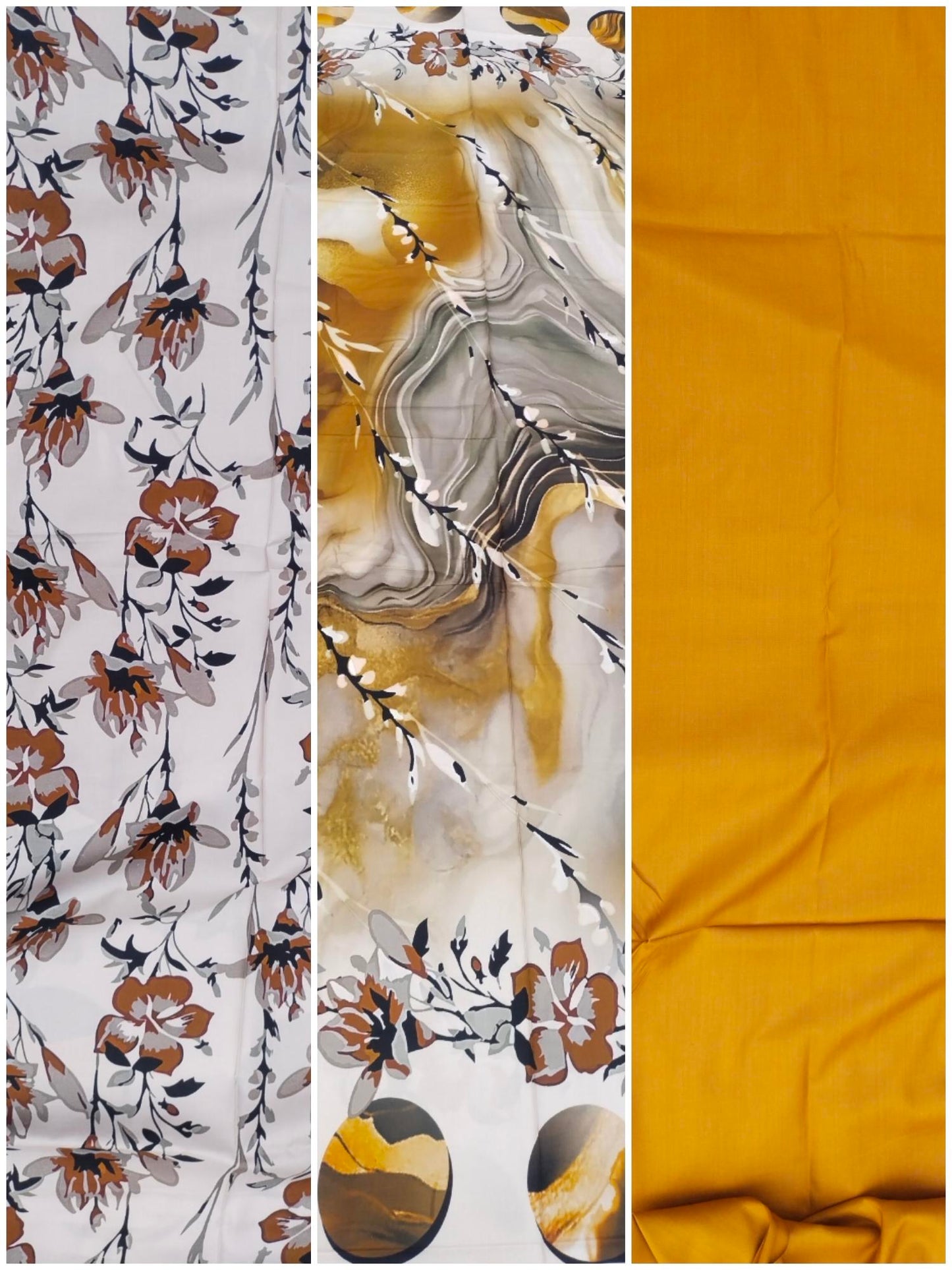 Creamy 3 Piece Linen Unstitched Suit for Women | Summer Collection Ladies Dress