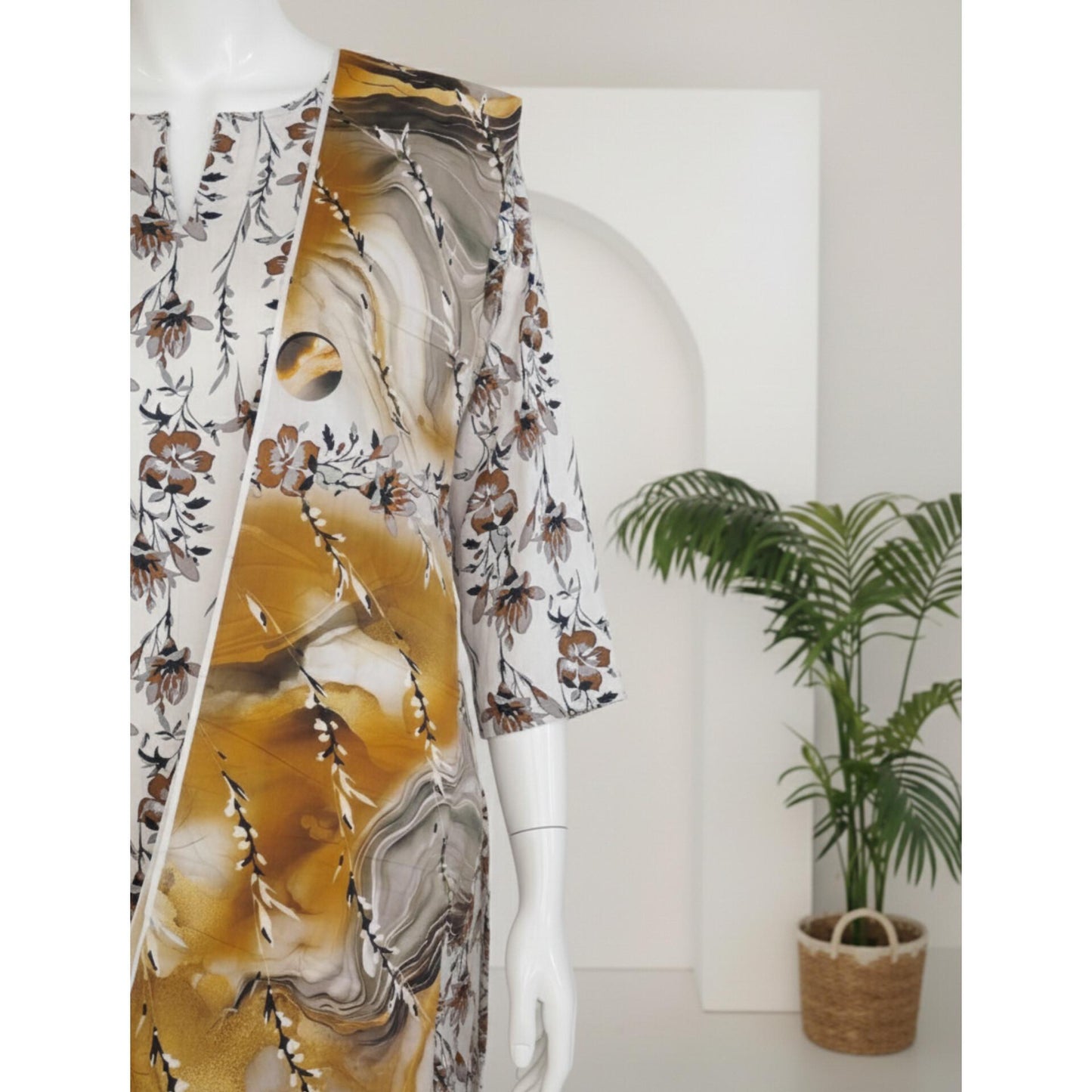 Creamy 3 Piece Linen Unstitched Suit for Women | Summer Collection Ladies Dress