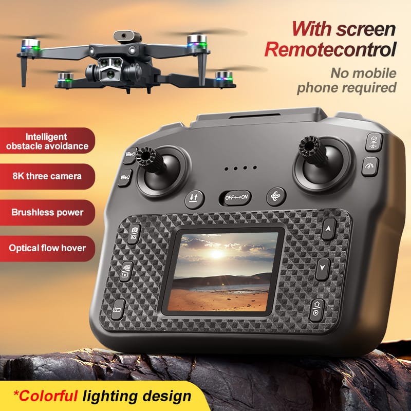 M3 Y3 Ultra Beginner Camera Drone with 4k FPV Camera, Big Screen, Brushless Motor, 4-Direction Infrared Obstacle Avoidance, 2.4G WiFi Remote Control, Foldable Quadcopter with Altitude Hold, One-Key Takeoff/Landing, Headless Mode, LED Lights
