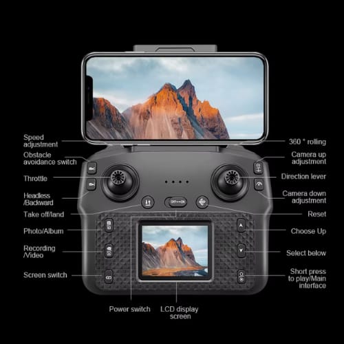 M3 Y3 Ultra Beginner Camera Drone with 4k FPV Camera, Big Screen, Brushless Motor, 4-Direction Infrared Obstacle Avoidance, 2.4G WiFi Remote Control, Foldable Quadcopter with Altitude Hold, One-Key Takeoff/Landing, Headless Mode, LED Lights