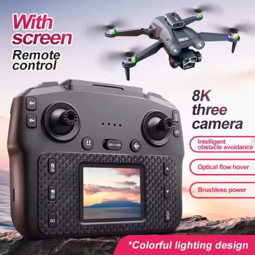 M3 Y3 Ultra Beginner Camera Drone with 4k FPV Camera, Big Screen, Brushless Motor, 4-Direction Infrared Obstacle Avoidance, 2.4G WiFi Remote Control, Foldable Quadcopter with Altitude Hold, One-Key Takeoff/Landing, Headless Mode, LED Lights