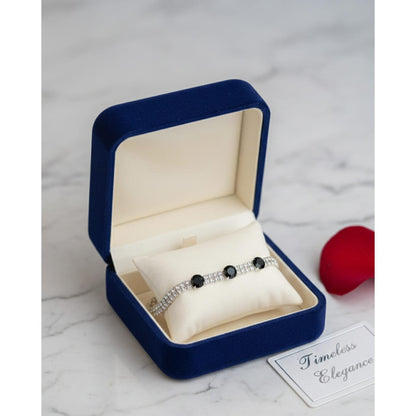 Black Gemstone Double Row Bracelet - Silver Crystal Tennis Chain - Premium Quality