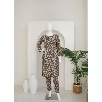 Brown 2 Piece Khaddar Unstitched Suit for Women | Winter Collection Ladies Dress