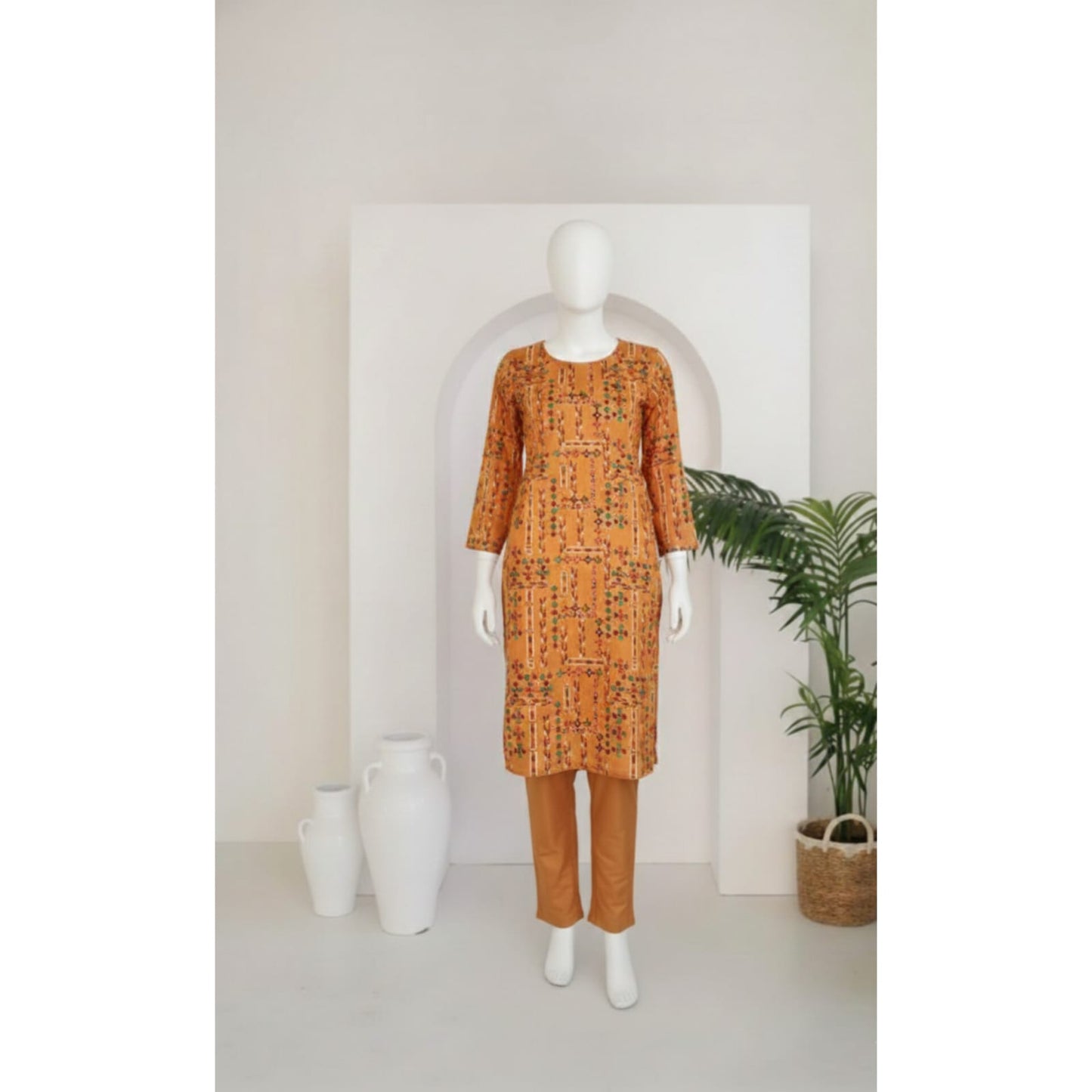 Orange 2 Piece Linen Unstitched Suit for Women | Summer Collection Ladies Dress