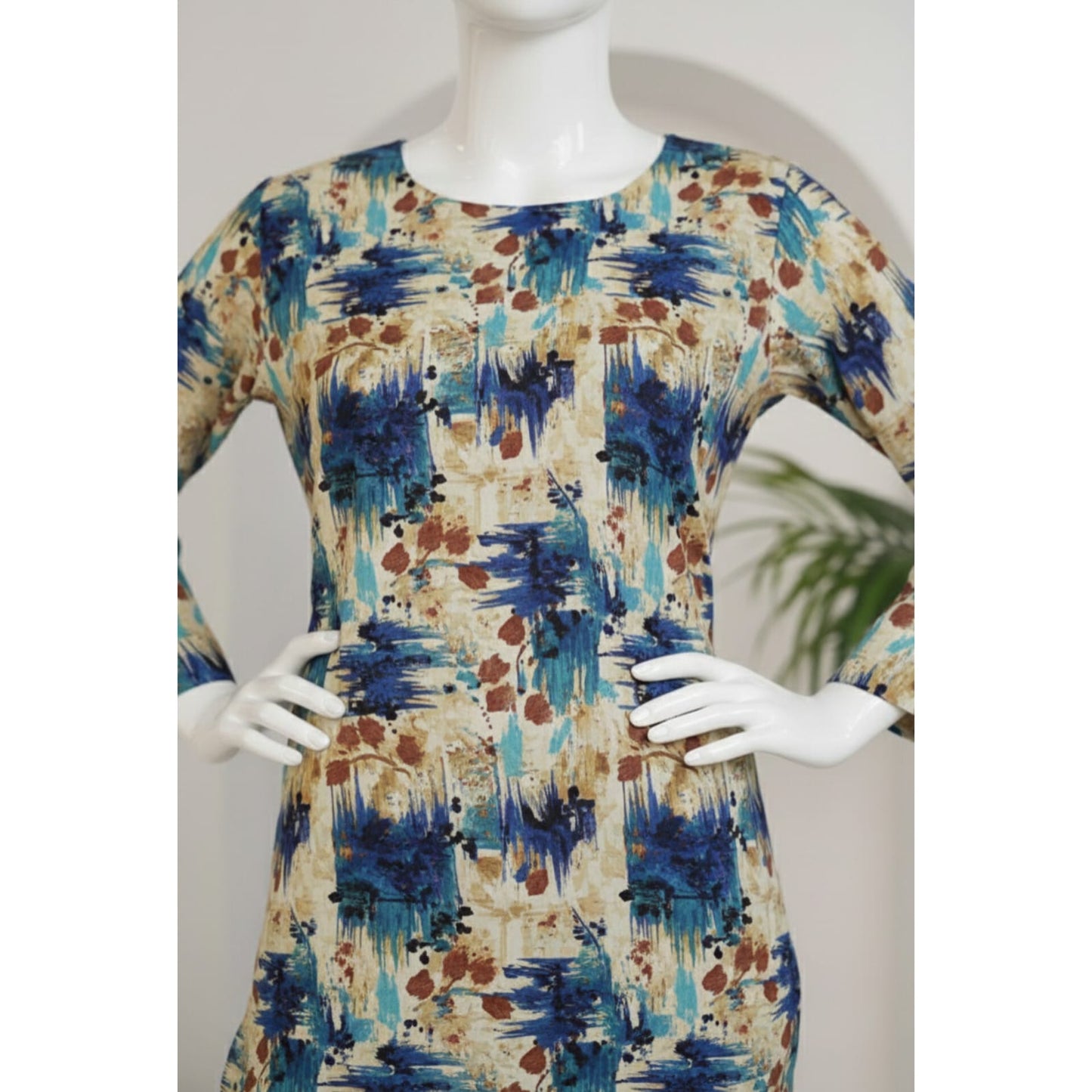 Cream & Light Blue 2 Piece Linen Unstitched Suit for Women | Summer Collection Ladies Dress