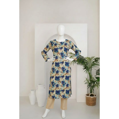 Cream & Light Blue 2 Piece Linen Unstitched Suit for Women | Summer Collection Ladies Dress