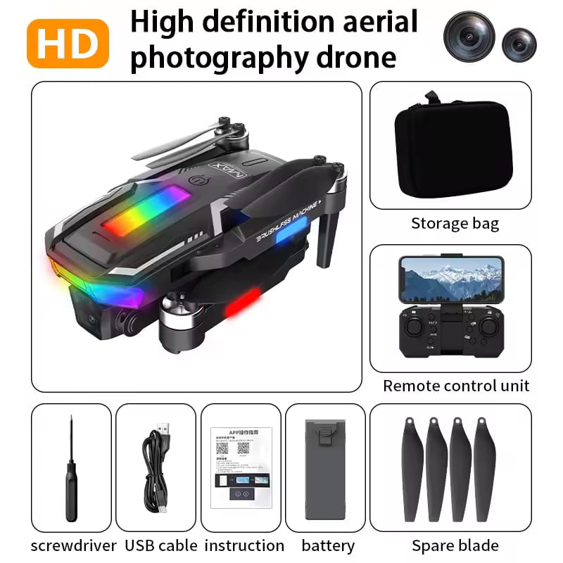 A11 Max 8K Dual Camera Drone with Obstacle Avoidance, Brushless Motor Foldable RC Quadcopter with LED Lights