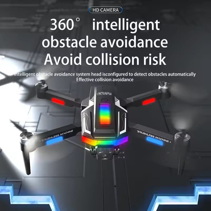 A11 Max 8K Dual Camera Drone with Obstacle Avoidance, Brushless Motor Foldable RC Quadcopter with LED Lights